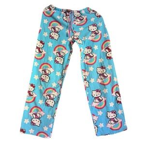 Hello Kitty Kids Small Fleece Pajama Pants Sky Blue Rainbows  2008 Sanrio